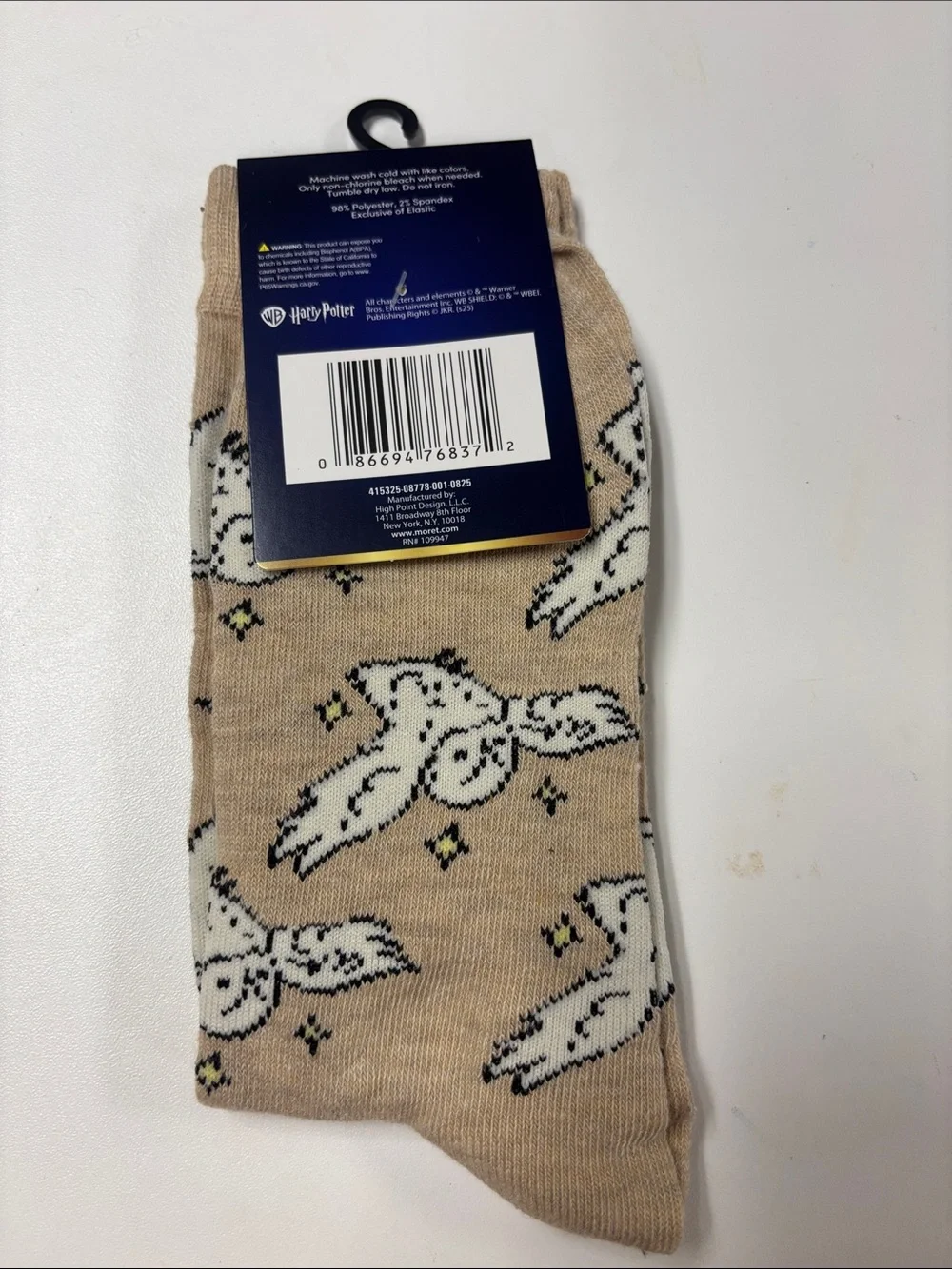 Warner Bros. Harry Potter Beige Crew Socks with White Owl Motif